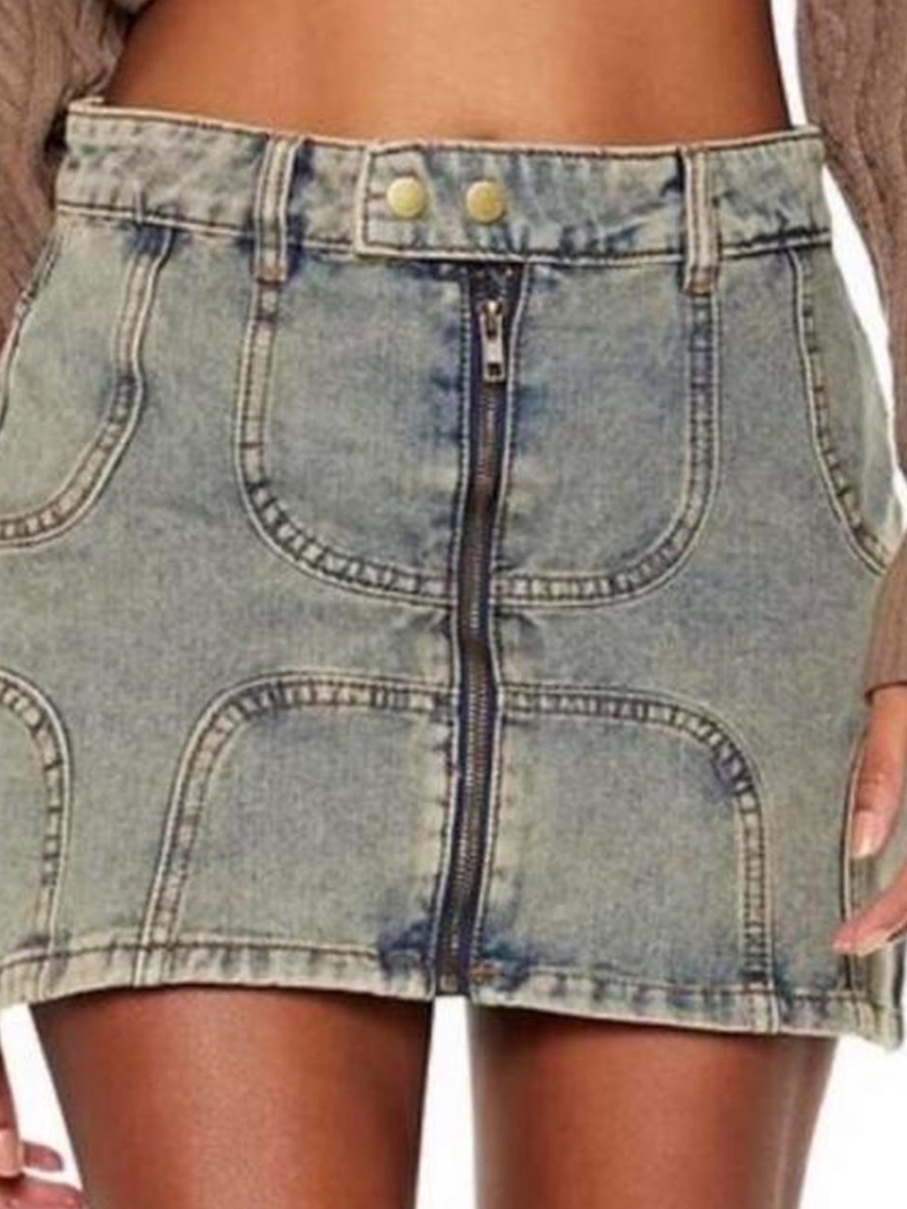 American Bazi Zip Front Denim Mini Skirt